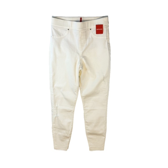 Spanx Size M Distressed Skinny Jeans White Pull On NWT Style 20229R Stretch - Picture 15 of 15